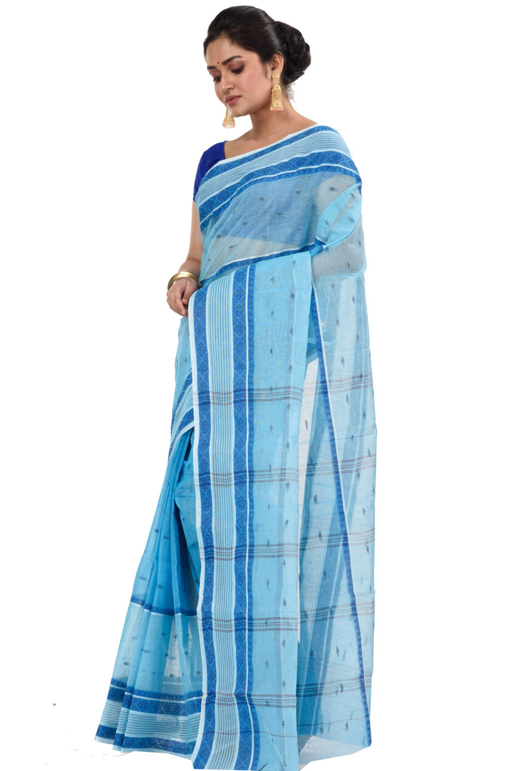 Blue Pure Cotton Debdash Tant Saree (1850)